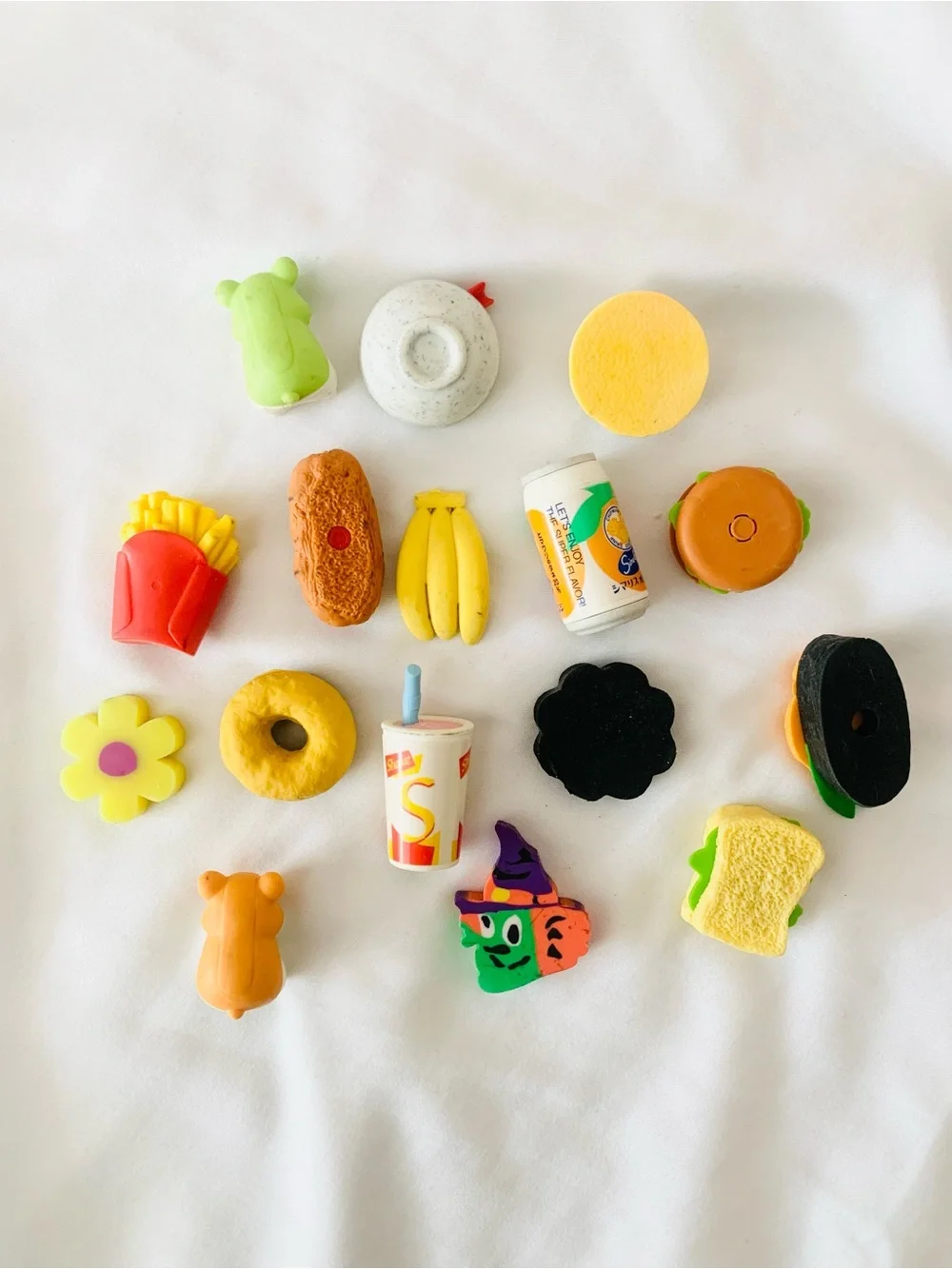 Assorted 3D Mini Kawaii Food & Animal Shaped Novelty Erasers Bundle Set